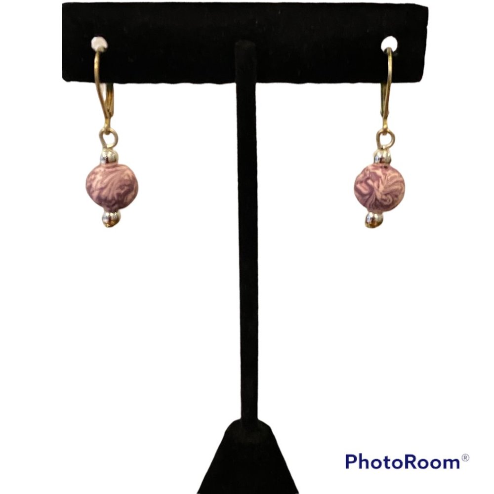 Viva Bead earrings, single bead, new without tag, pierced leverback, dangle drop
